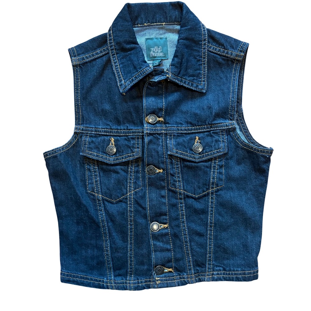 Wild Fable Sleeveless Dark Wash Denim Vest XXS Western Cowboy Core Festival Boho